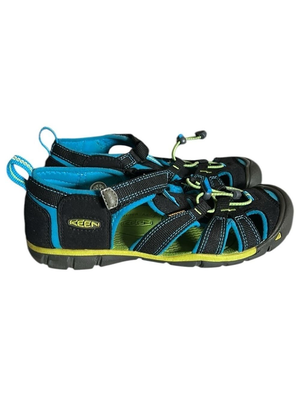 Keen Seacamp II Big Kids Water Sandals in Black and Brilliant Blue UNISEX SIZE 5 - Picture 2 of 10